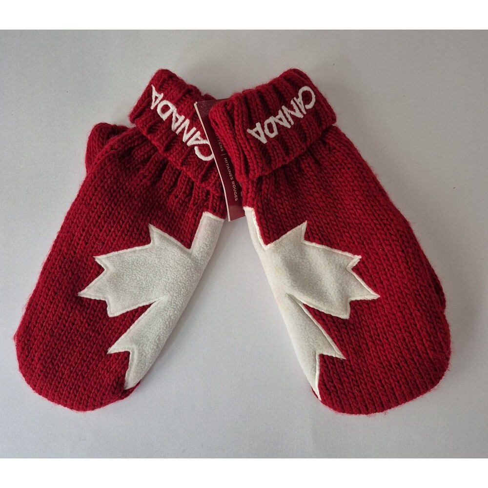 Hudson Bay Co Red Team Canada Maple Leaf Winter Knit Mittens NWT Unisex L/XL
